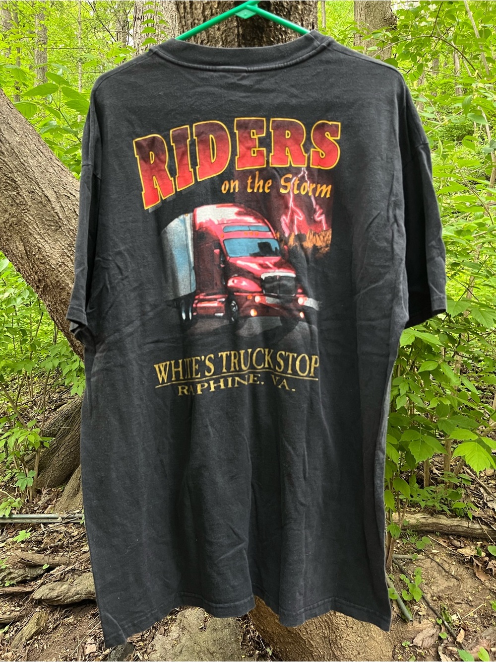 Vintage 1990’s Riders On The Storm T-Shirt Men’s XL Truckers Truck Stop Black